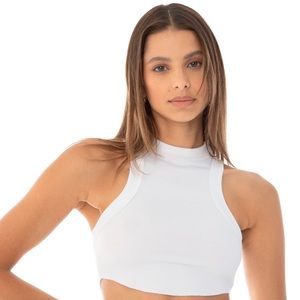 ARE YOU AM I White Ribbed Impy Crop Racerback Tank Med